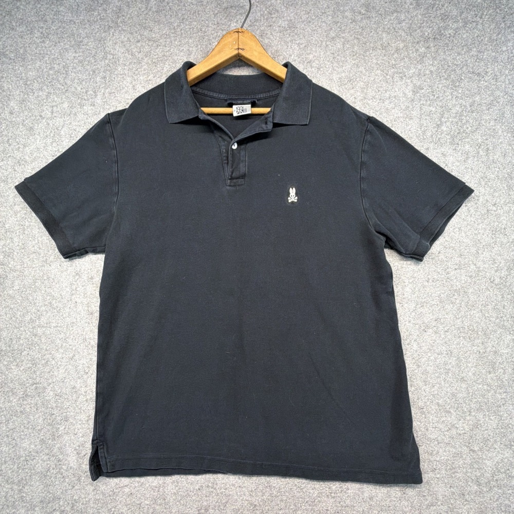 Psycho Bunny Polo Shirt Mens Size 6 L Black Collar Logo Casual